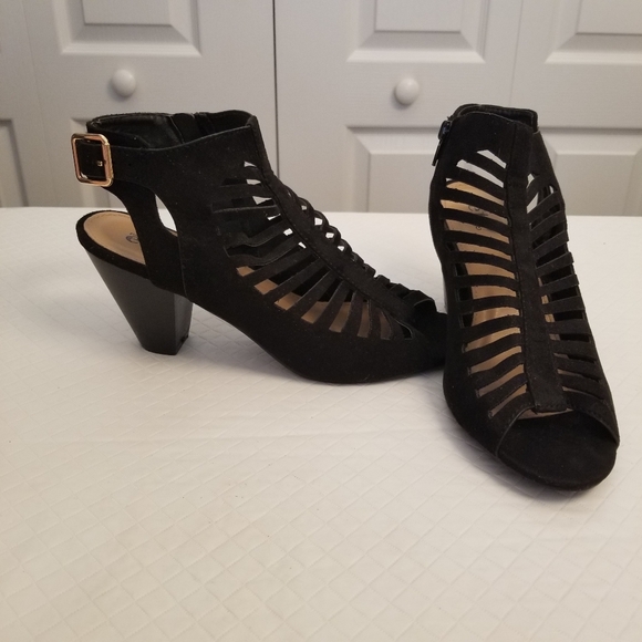 Rue 21 Etc Black Cut Out Slingback Peep Toe Chunky Platform Heels Size 9 Kayla - Picture 8 of 8